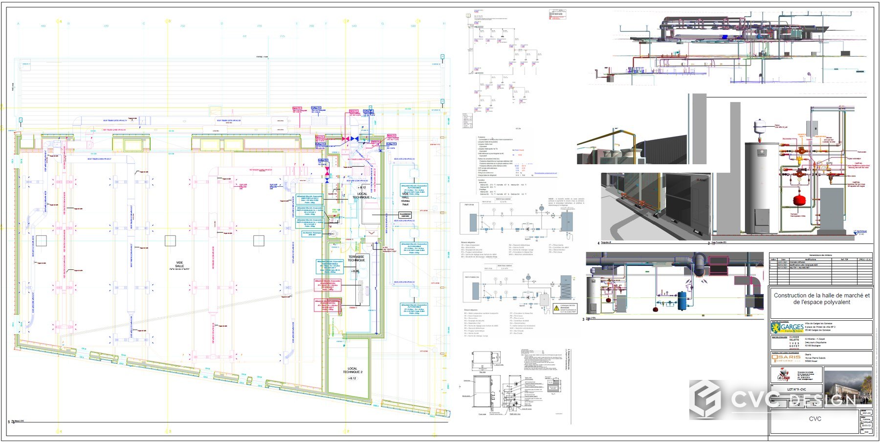 Plan d'exécution CVC : réseaux sur le plan d'architecture